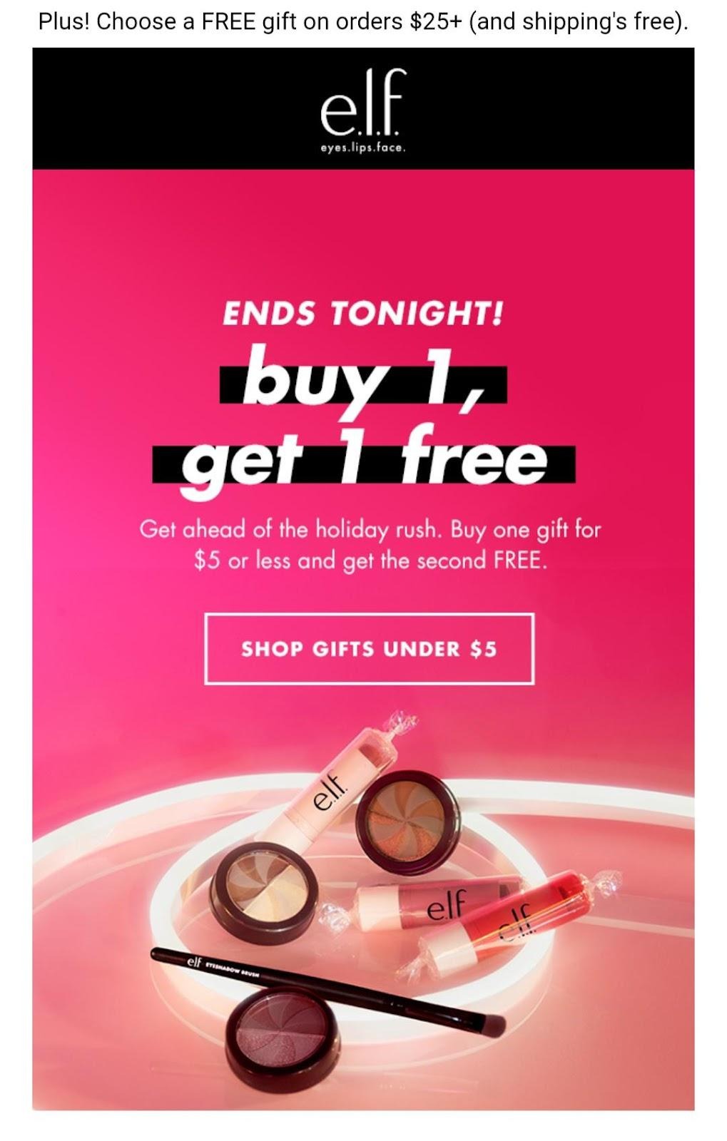 Christmas BOGO deal by elf cosmetics
