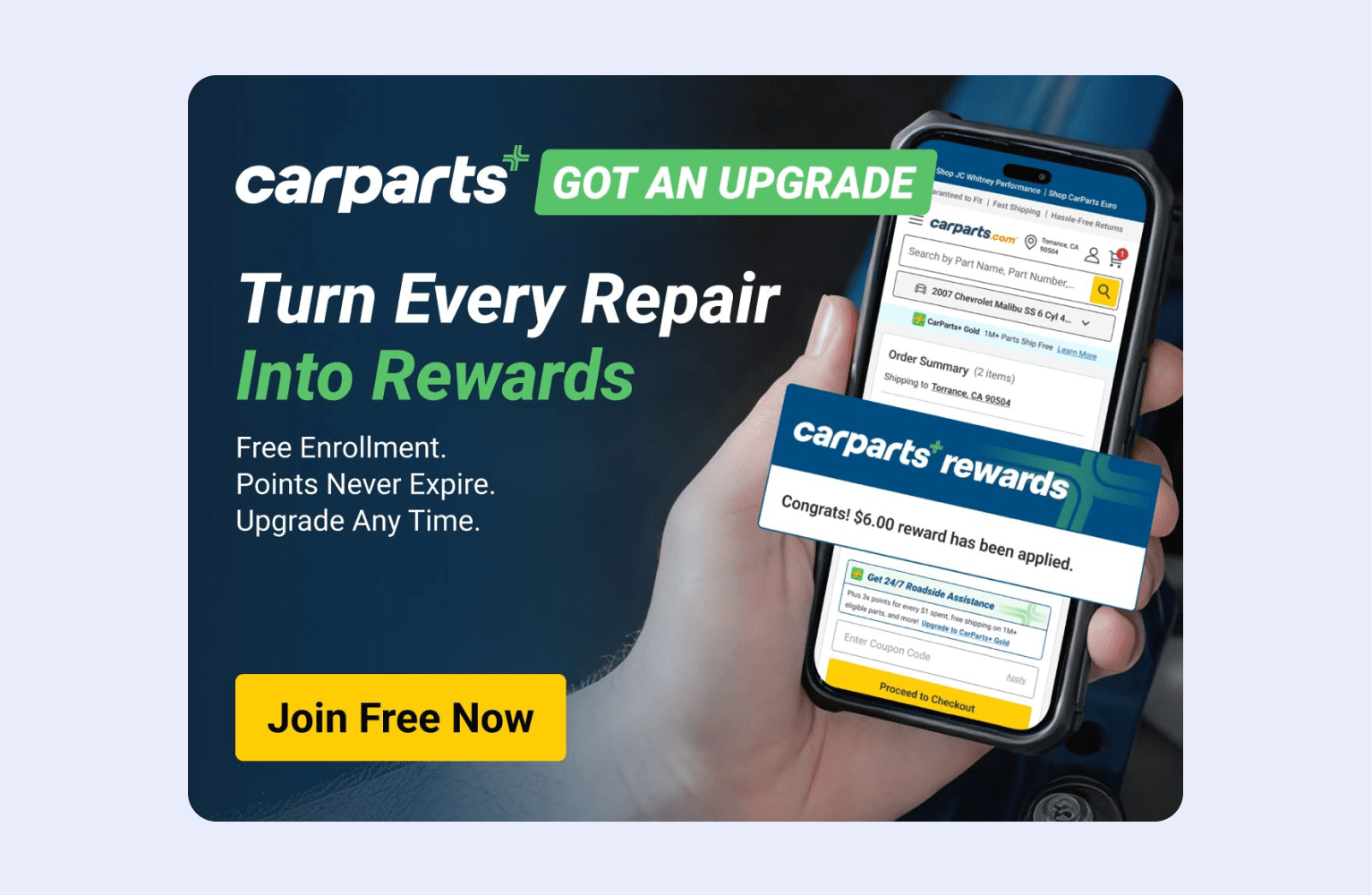 CarParts.com loyalty program promo banner