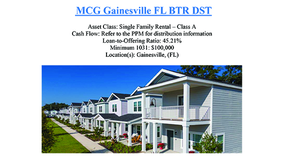 Row of two-story single-family rental homes with balconies and porches under a clear blue sky in Gainesville, Florida.