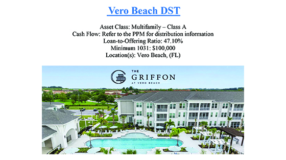 Aerial view of a multifamily residential complex called The Griffon at Vero Beach with a large swimming pool and landscaped grounds.