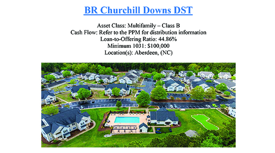 Aerial view of a suburban multifamily residential complex with white buildings, green lawns, trees, a swimming pool, and a putting green.