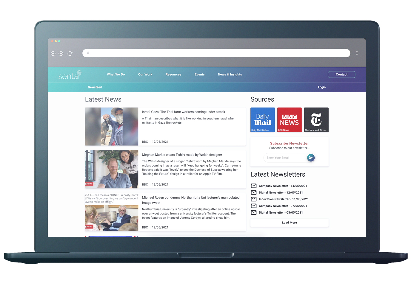 A laptop screen showing the sentai application.