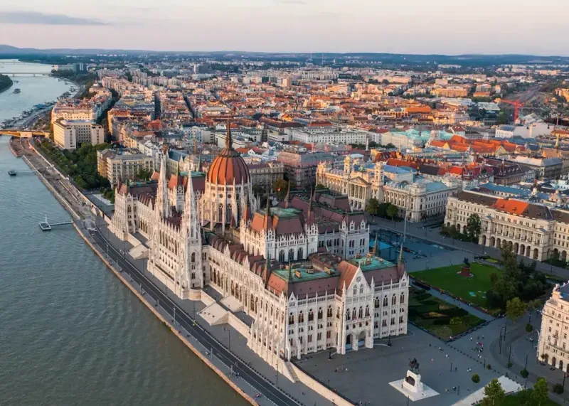 Budapest Parliament and Danube River at dusk, Hungary