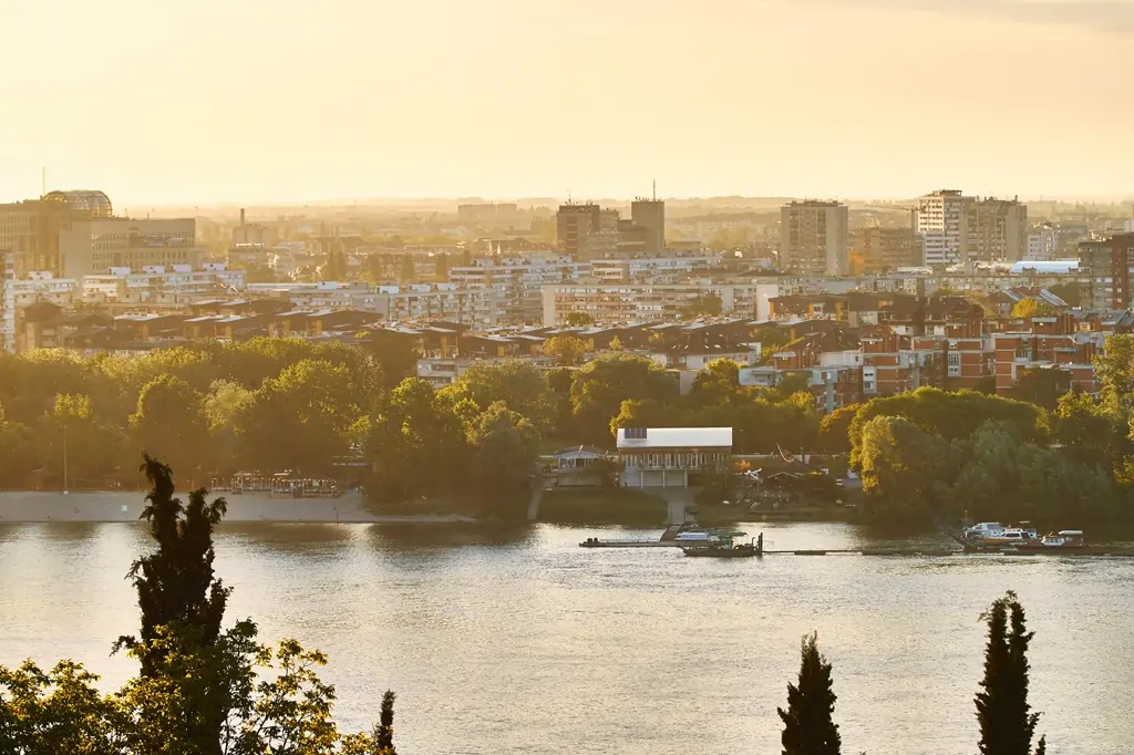 Belgrade skyline with Kalemegdan Fortress at the Danube–Sava confluence