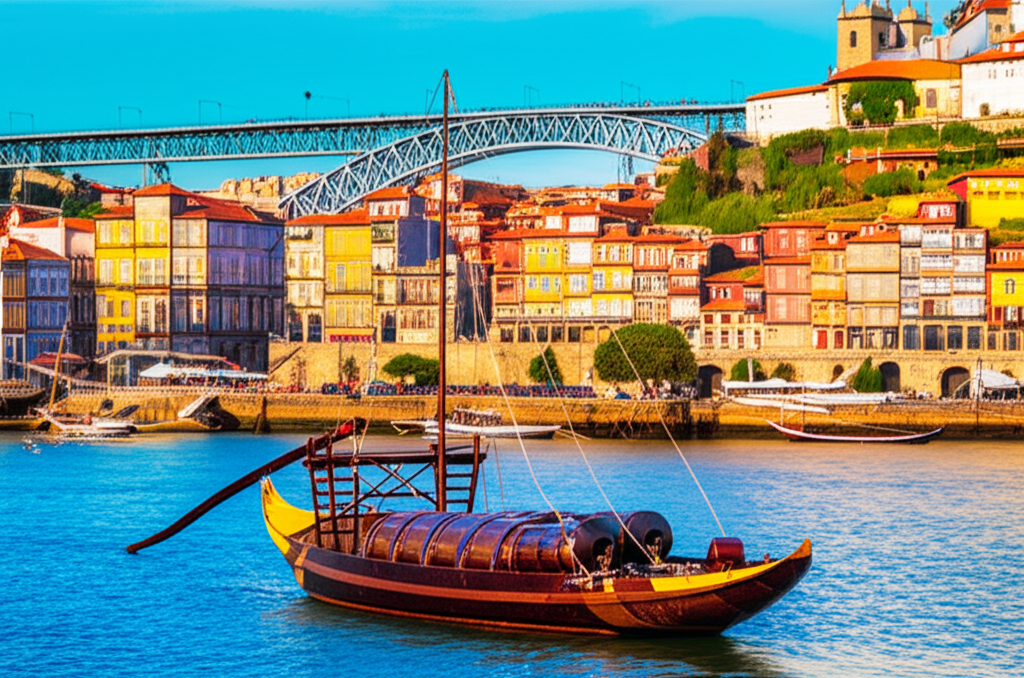 Porto Ribeira district with colorful houses along Douro River