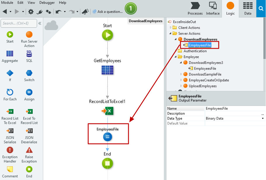 #3.12. Create an Assign bound to the EmployeeFile Output Parameter