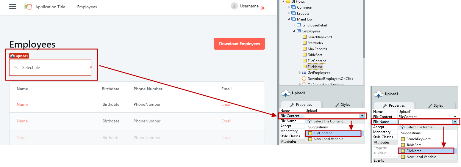 #4.5. Associate the Local Variables to the Upload tool properties