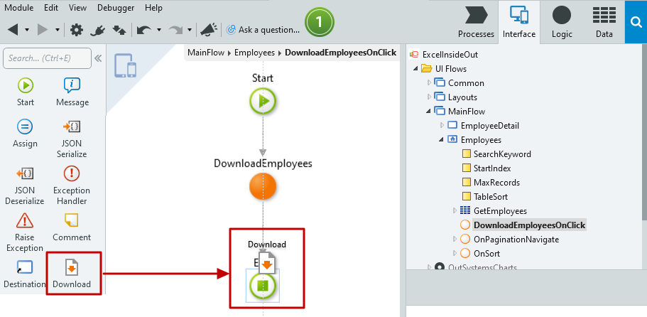 #3.15. Replace the End node for a Download tool.