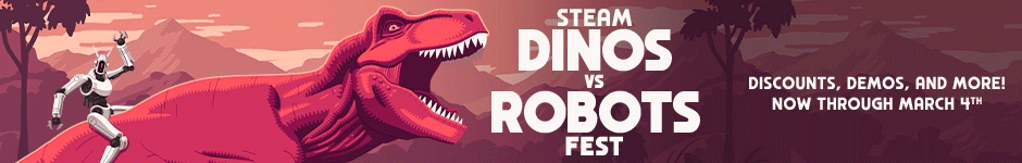 A marketing asset for Valve's Steam Dinos vs Robots Fest.