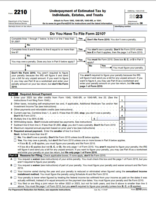filing tax form 2210