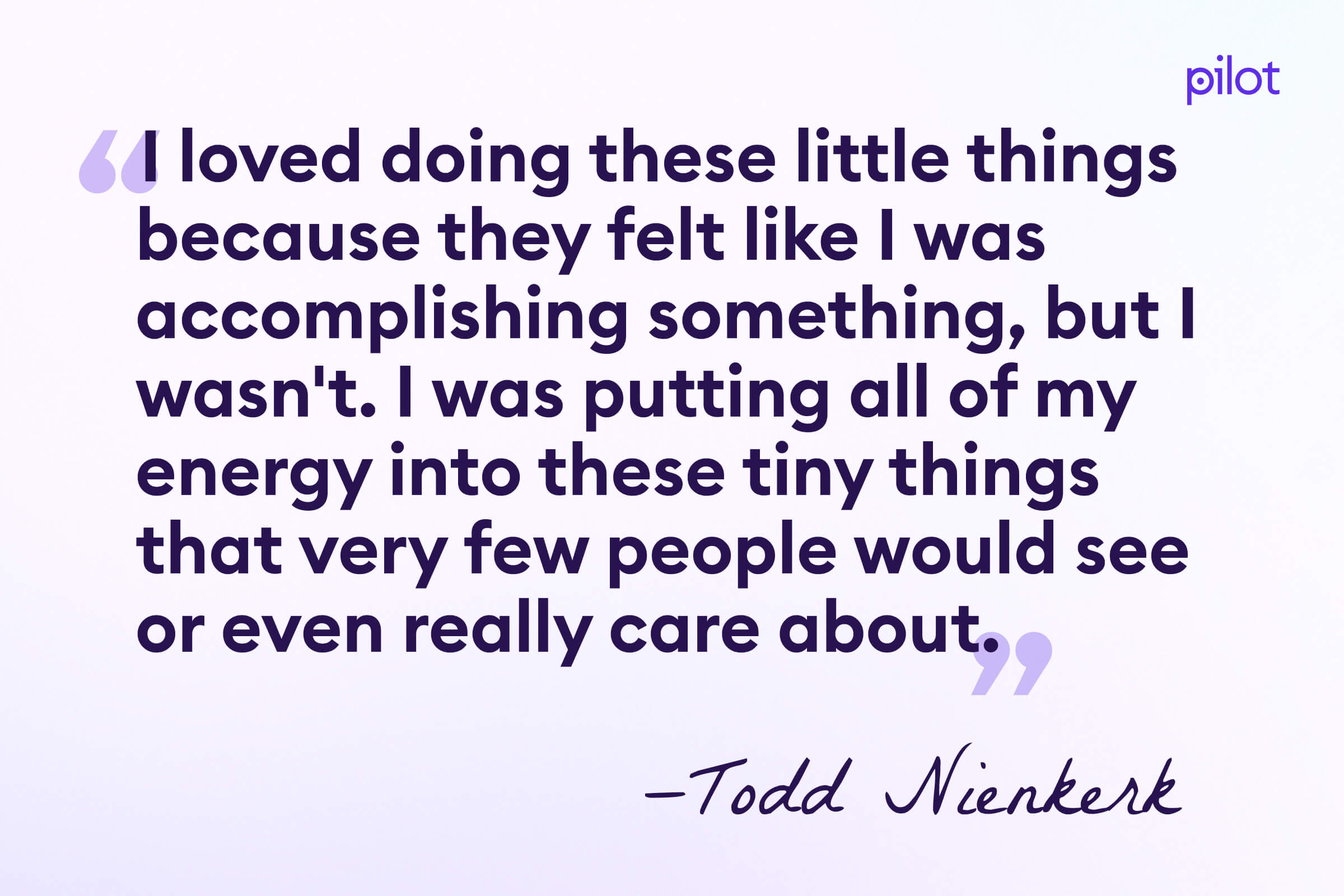 A quote by Todd Nienkerk CEO at Four Kitchens about how he learned to not sweat the small stuff