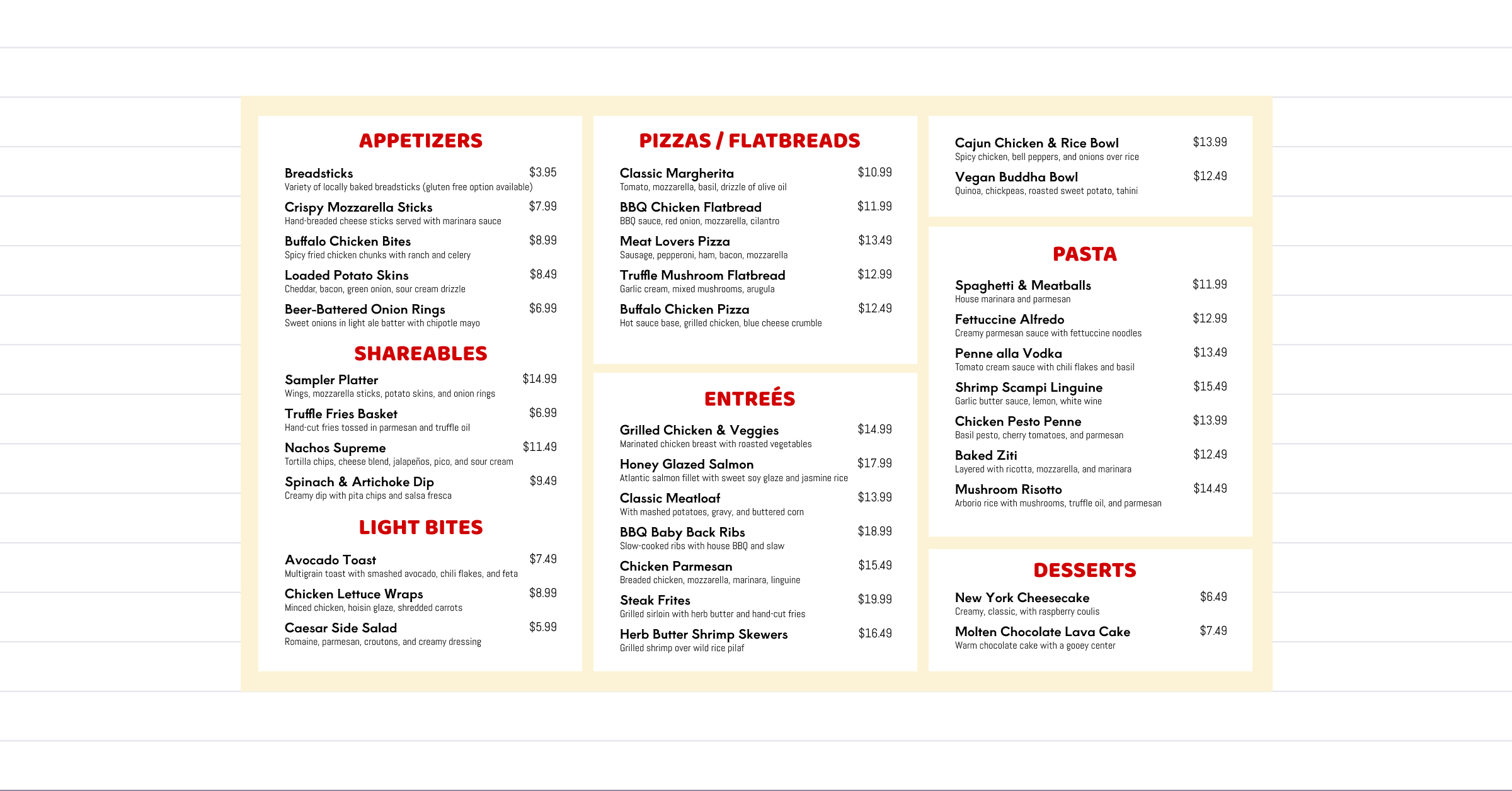 An example of an overcomplicated menu as an analogy for how small businesses offerings grow complicated and reduce revenue