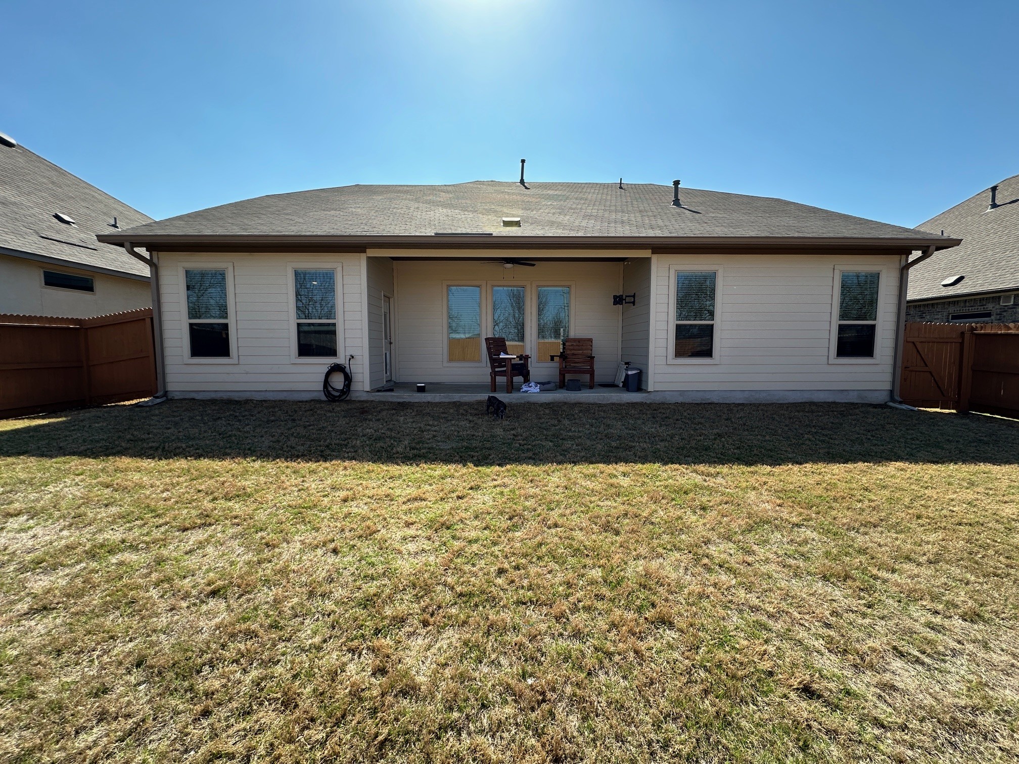 Rear view of home without any modifications.