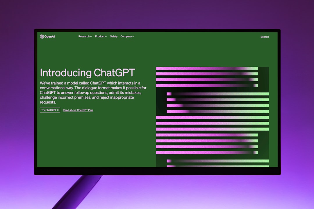 Monitor displaying OpenAI ChatGPT introduction page