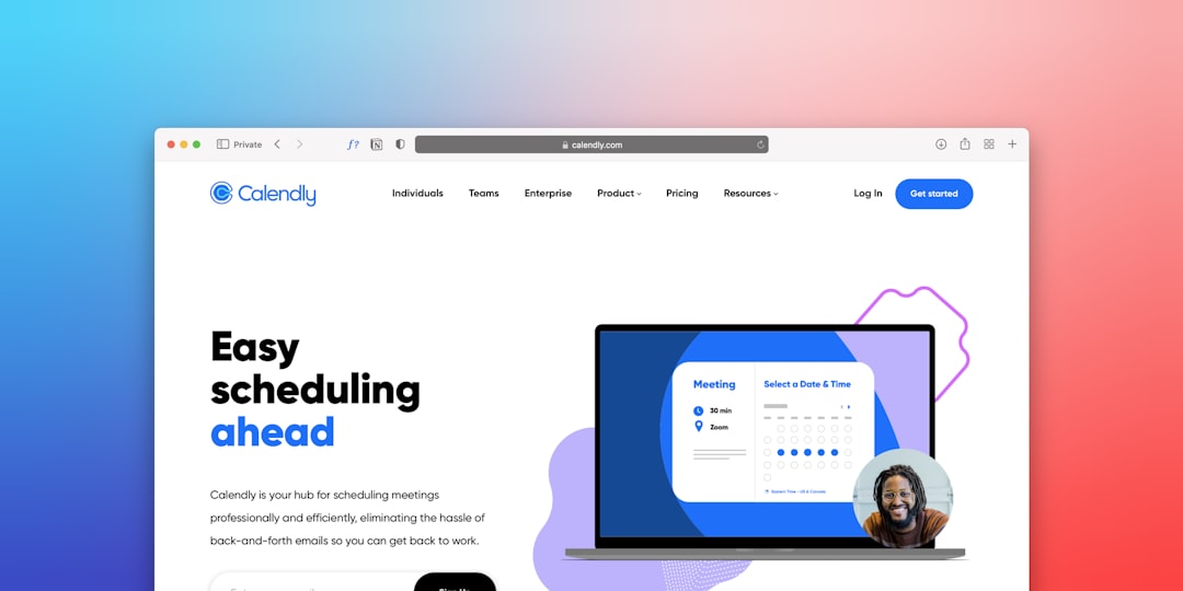 Calendly landing page with laptop graphic