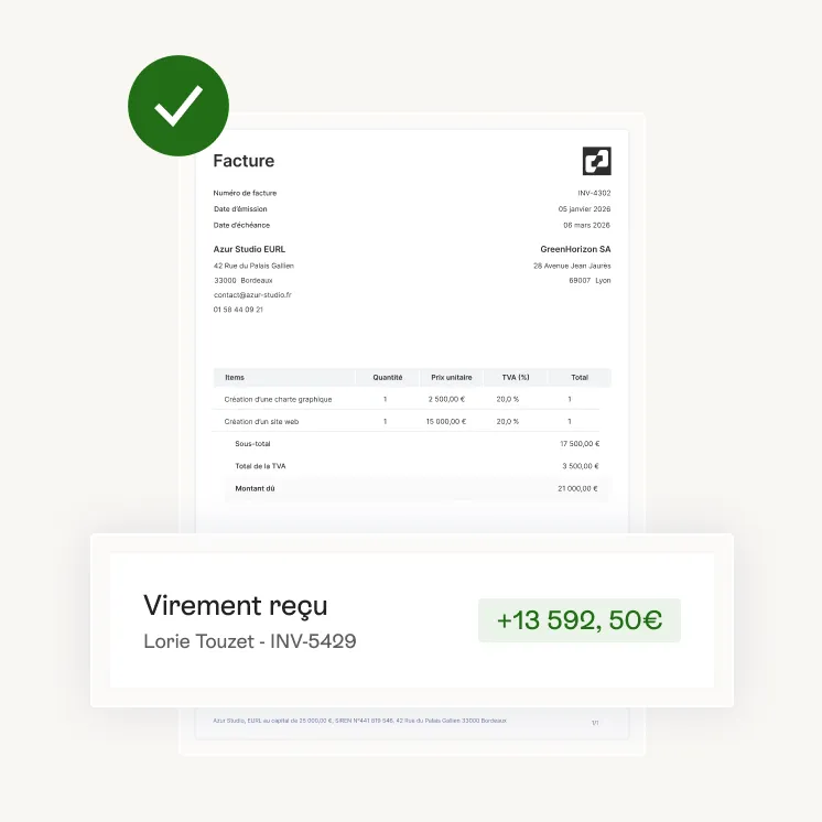 Facture validée avec le virement reçu associé
