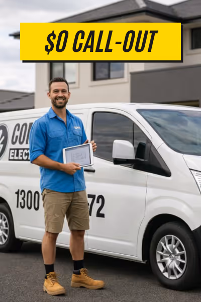 Comma Electrical Electrician Standing Next To Service Vehicle