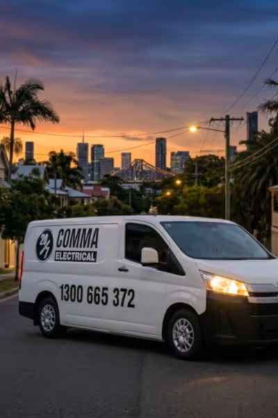 Comma Electrical service vehicle in Inner Brisbane Evening Emergency Callout ready