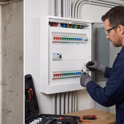 electrician finishing up labelling a new switchboard which has been upgraded