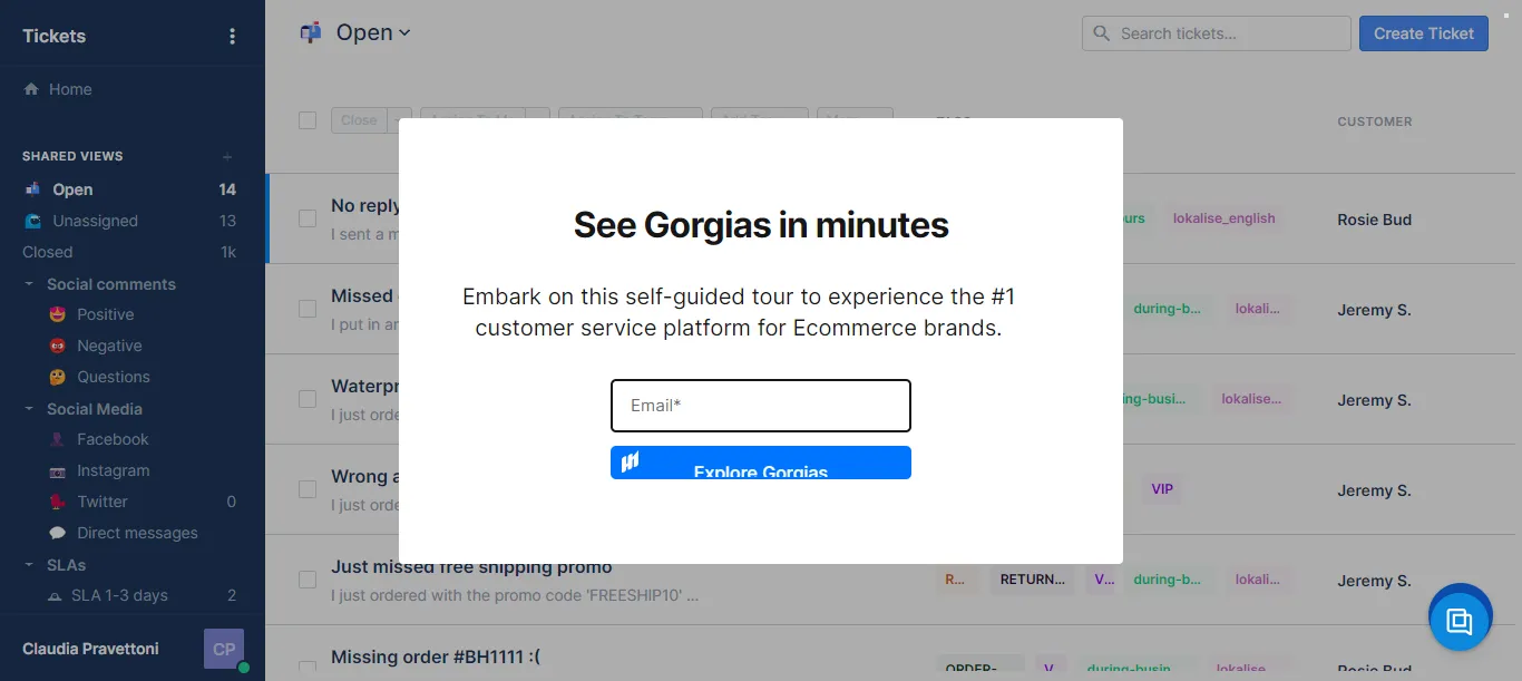 Gorgias has gated their interactive product demo