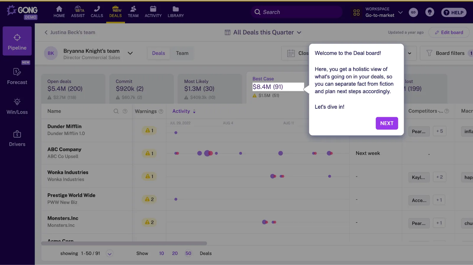 Gong, a revenue intelligence platform uses product walkthroughs on their website