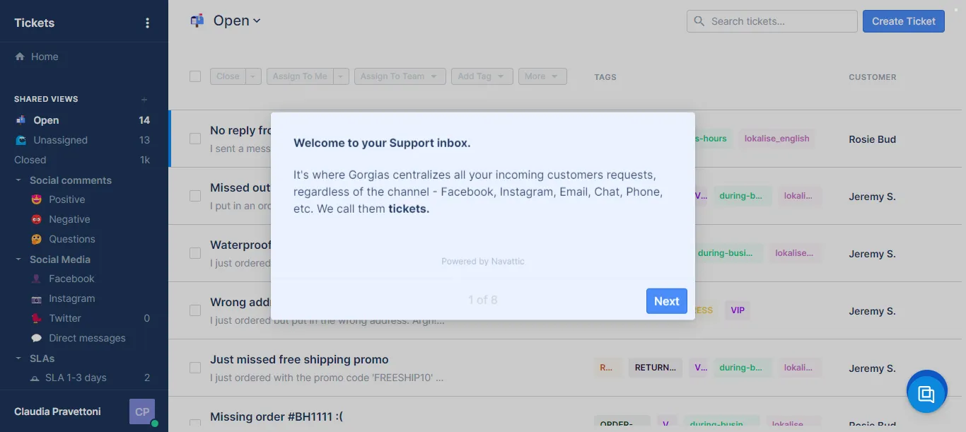 How Gorgias screen looks like whn the user enters their contact information