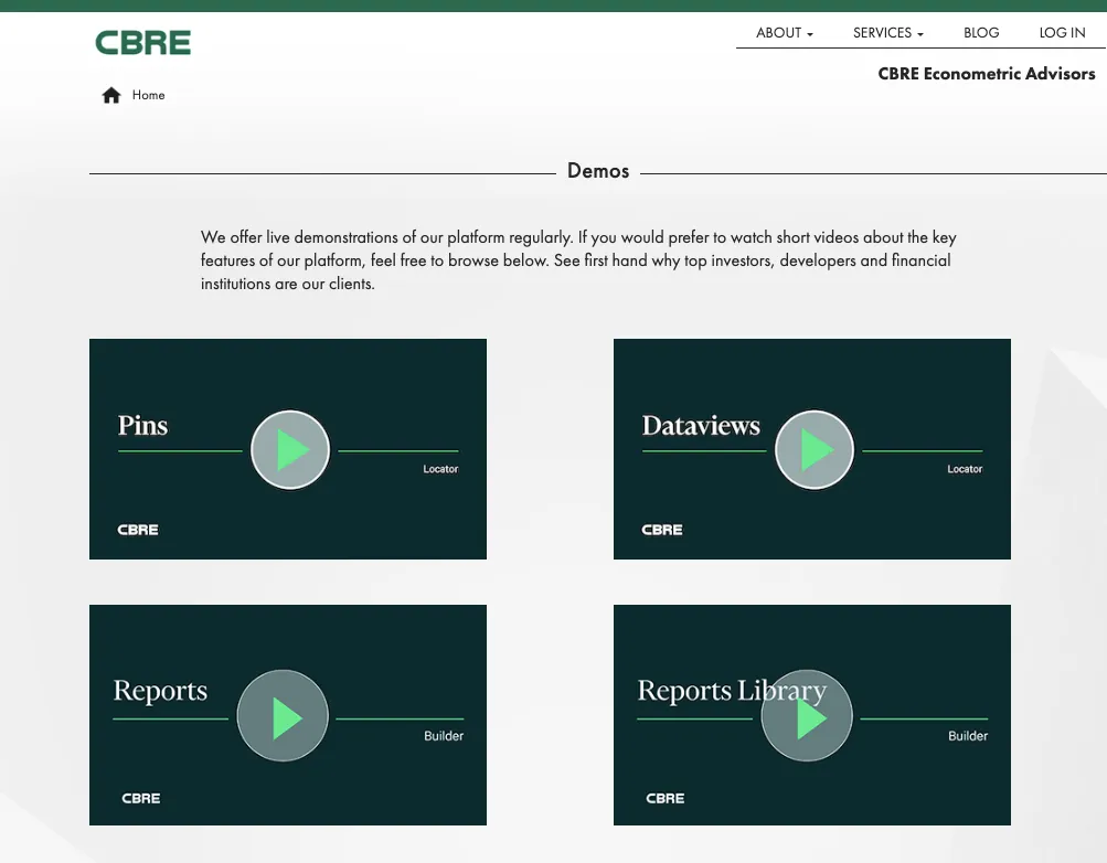 A screenshot of CBRE's demo center.
