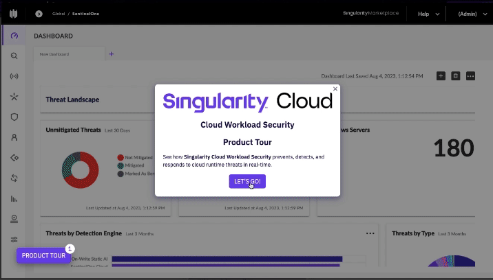 A screen capture of SentinelOne Singularity Platform's walkthrough tour.