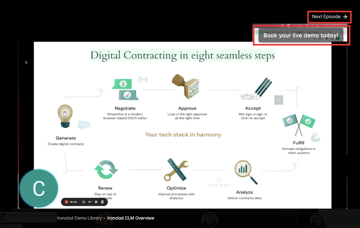 A screenshot of Ironclad's product demo CTA.