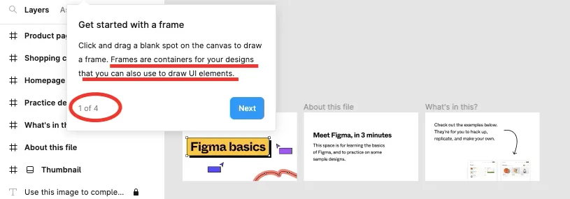 A screenshot of Figma's walkthrough tour.