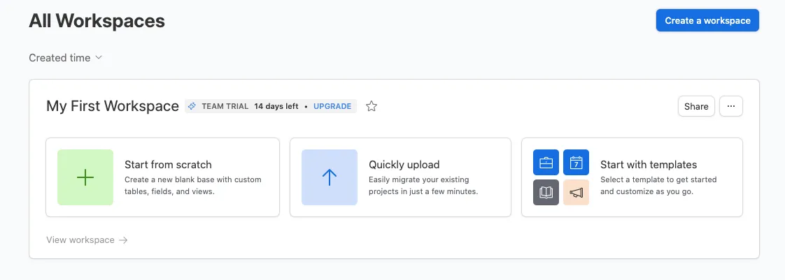 A screenshot of Airtable's onboarding wizard