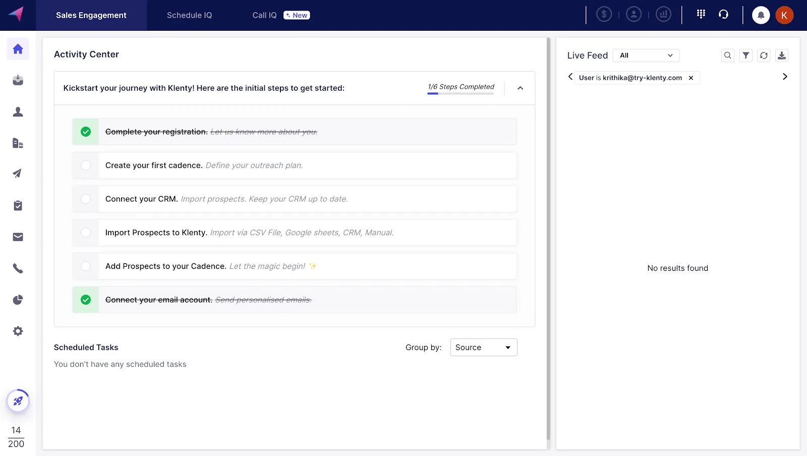 A screenshot of Klenty’s onboarding checklist