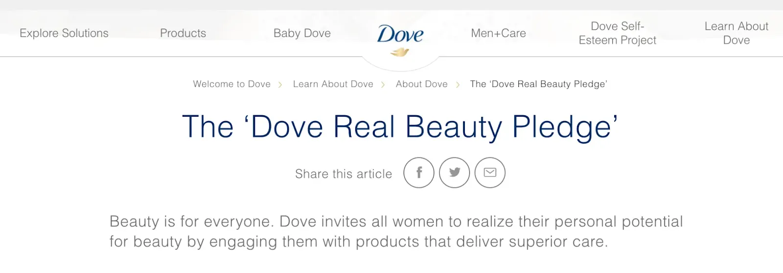 A screenshot of Dove Real Beauty Pledge