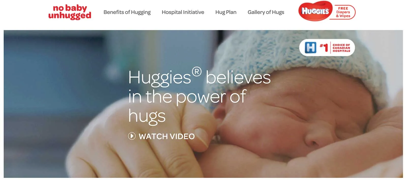 a screenshot of Huggies’ no baby unhugged campaign