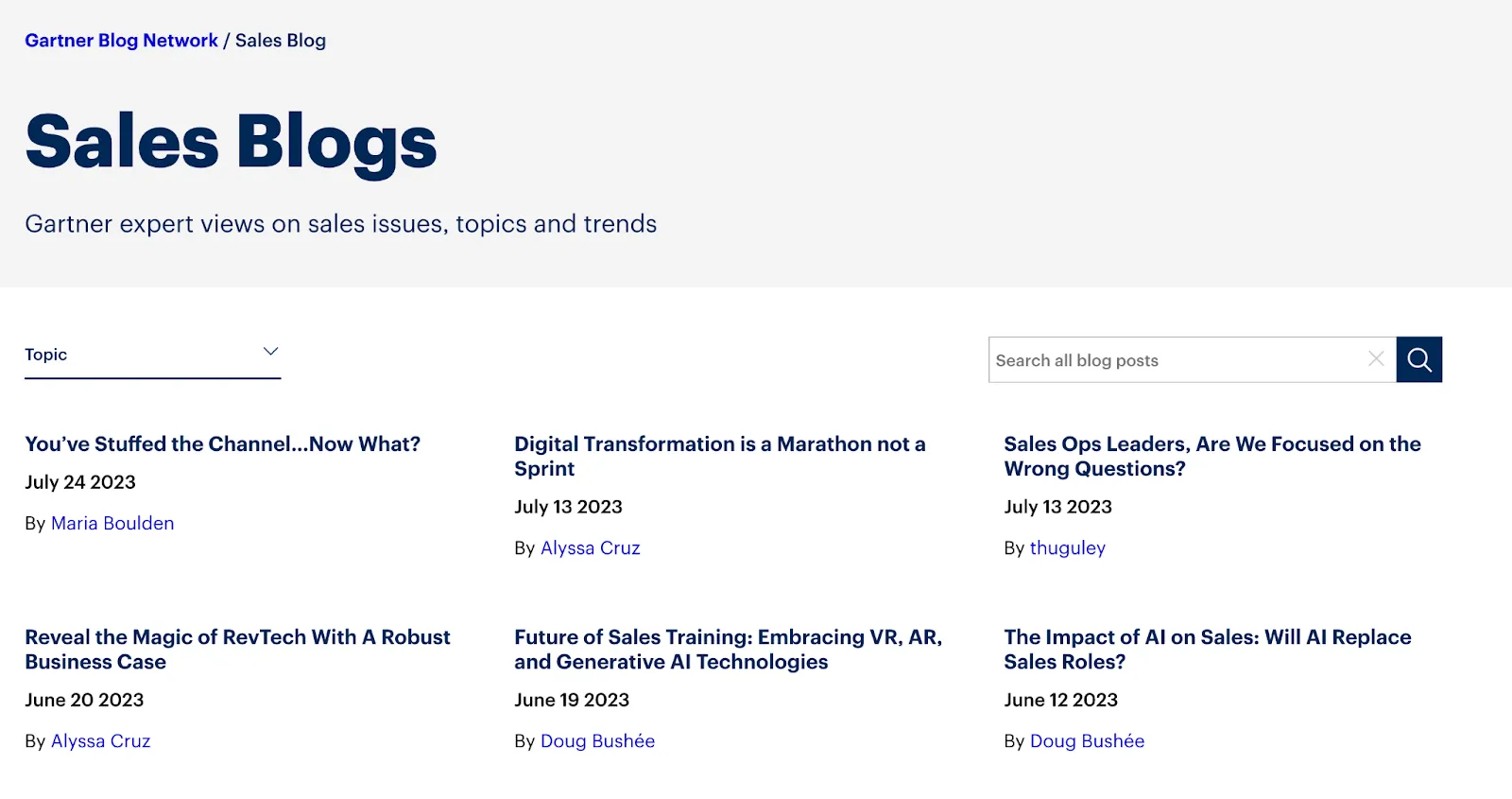 A screenshot of an excerpt from Gartner’s Sales blog.