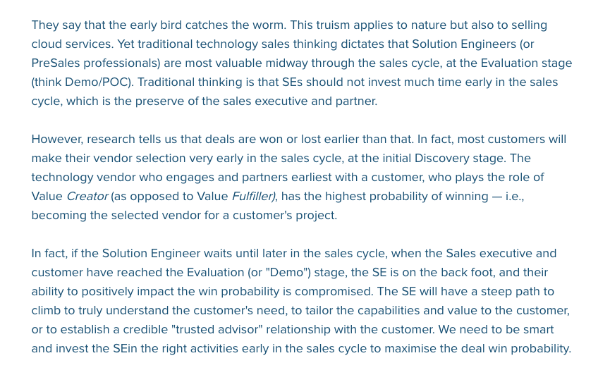 A screenshot of an excerpt from PreSales Collective’s blog.