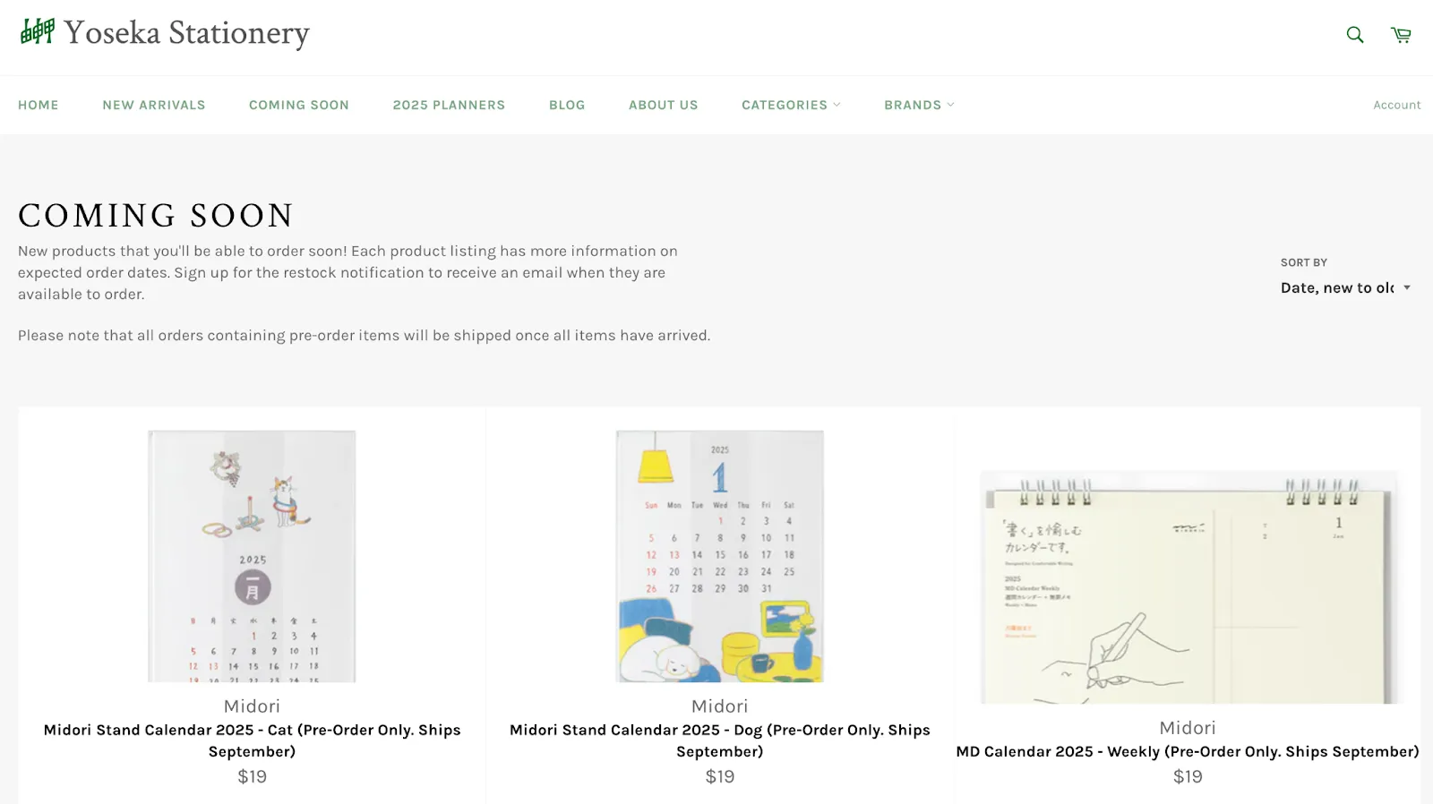 Yoseka stationery pre order page