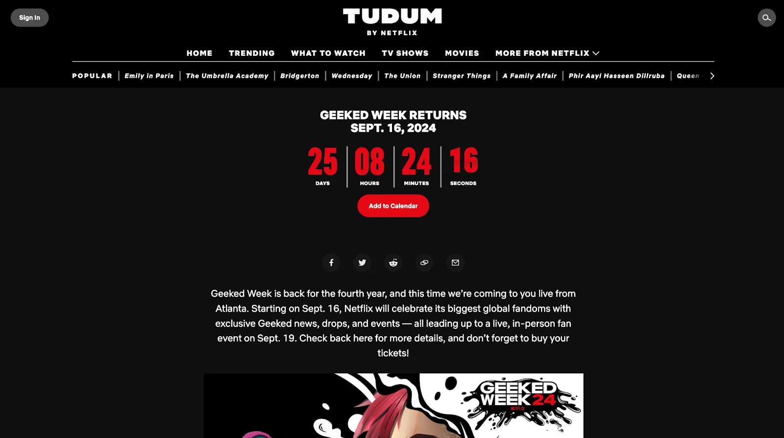 Netflic TUDUM coming soon page
