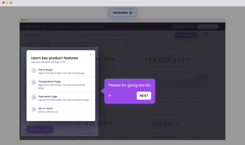 A screenshot of the Storylane Editor that shows the successful creation of a product tour using Storylane. 