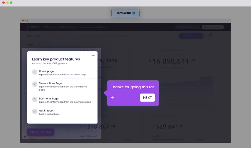 A screenshot of the Storylane Editor that shows the successful creation of a product tour using Storylane.
