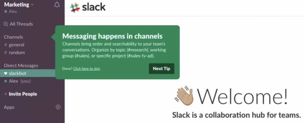 A screenshot of a part of the Slack product tour.