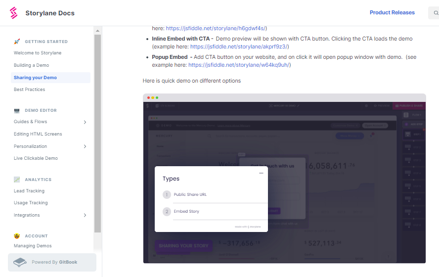 Storylane educates its users and potential buyers with their help docs section