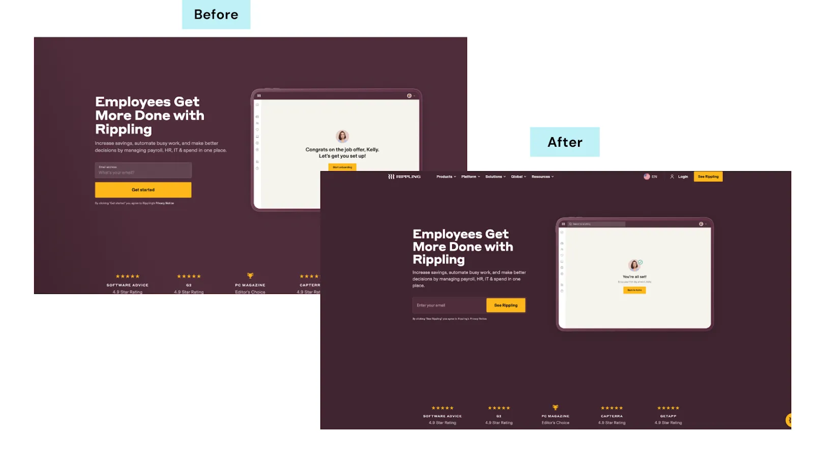 Rippling transformed its homepage from a simple product list to a user-guided experience.