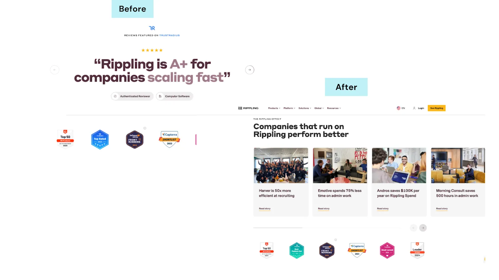 Rippling uses published case studies as social proof