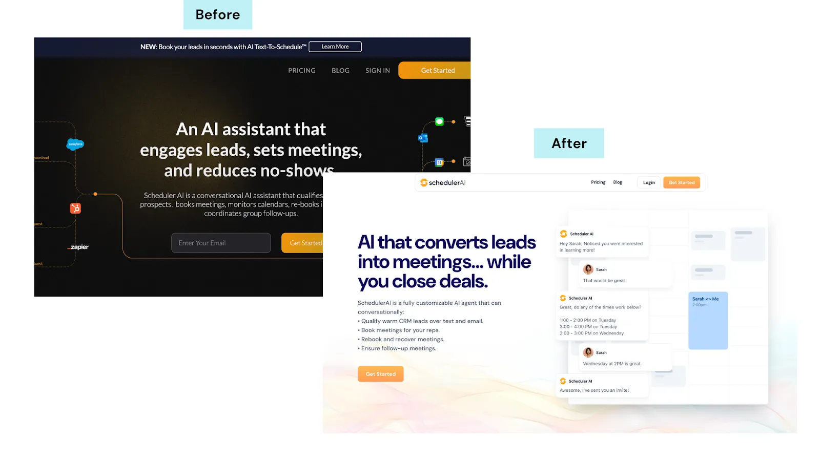Scheduler AI differentiates its product/service on its homepage