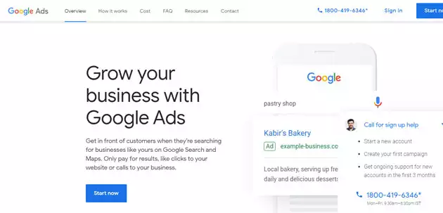 Screenshot of Google’s ‘Grow Your Business with Google Ads campaign as a good product marketing example and how it empowered businesses