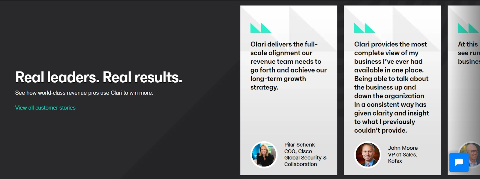 A screenshot of Clari’s landing page