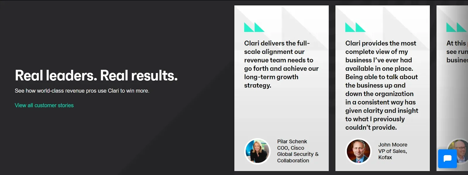 A screenshot of Clari’s landing page