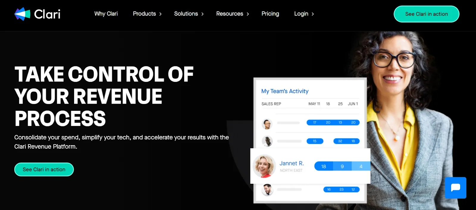 A screenshot of Clari’s landing page