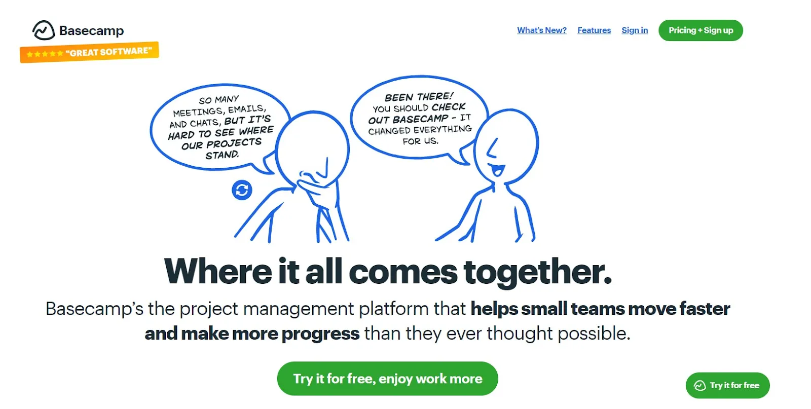 A screenshot of Basecamp’s home page